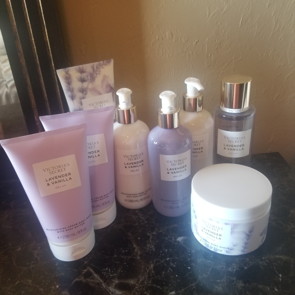 Victoria's Secret body wash, lotion, body spray.